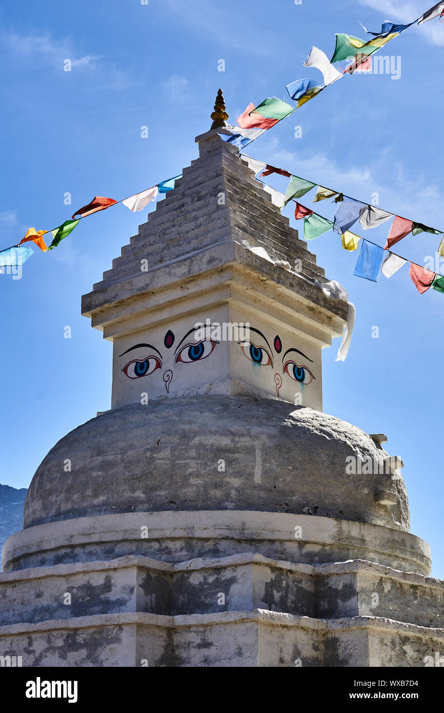 Stupa with prayer flags in Nepal Stock Photo