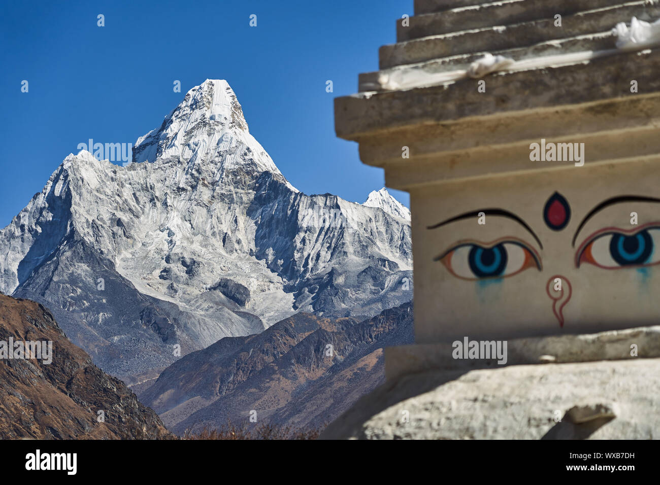 Mountain Ama Dablam and a stupa in Nepal Stock Photo