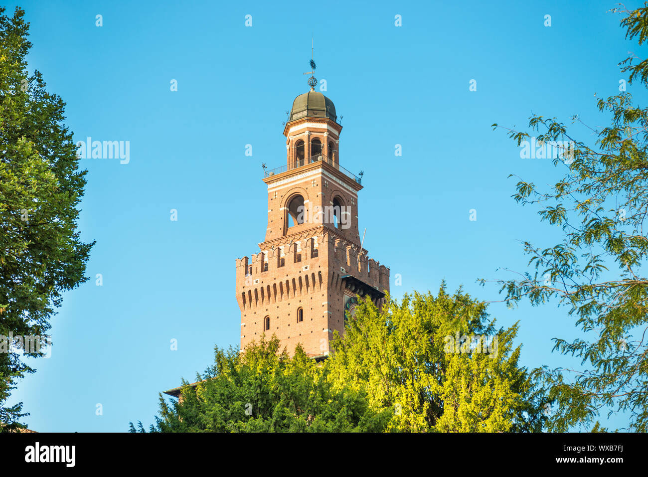 Central tower of Sforza Castle in Milan Stock Photo