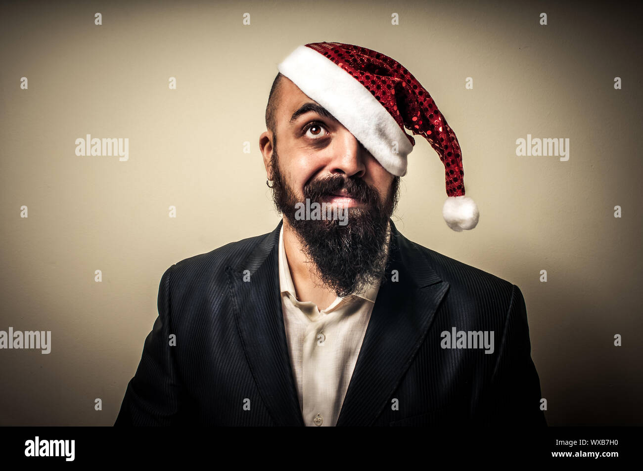Smile Natale.Doubtful Modern Elegant Santa Claus Babbo Natale On Grey Background Stock Photo Alamy