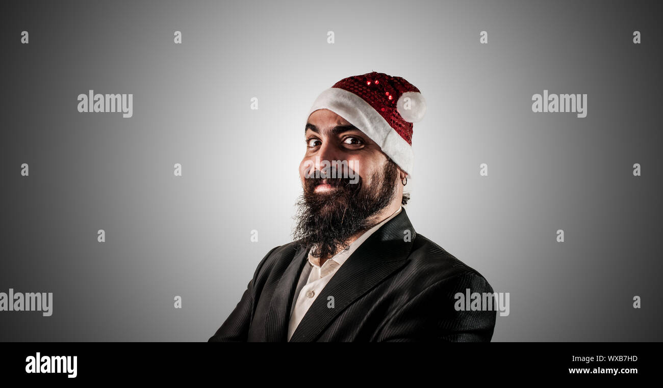 Smile Natale.Smiling Modern Elegant Santa Claus Babbo Natale On Grey Background Stock Photo Alamy