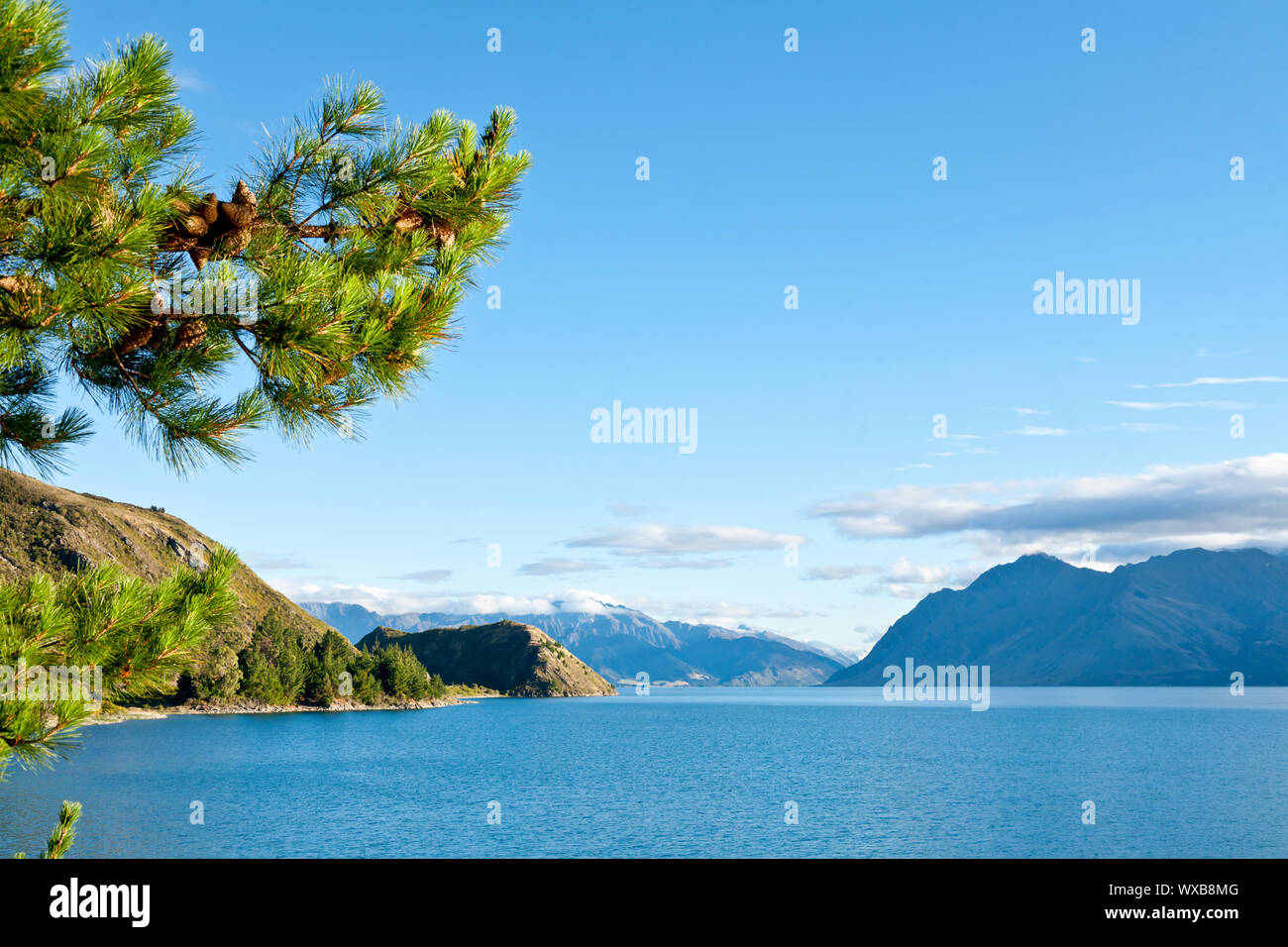 Morning on Lake Hawea in the South Island of New Zealand Stock Photo ...