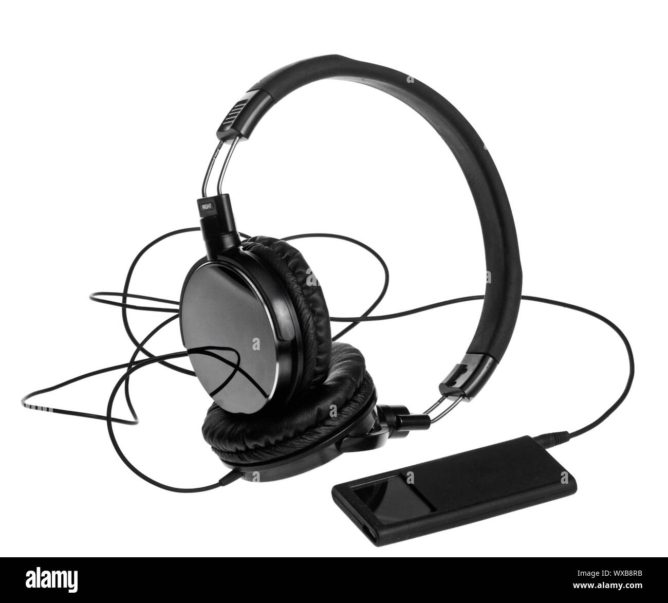 HIfi headphones with mp3 player on white background Stock Photo - Alamy