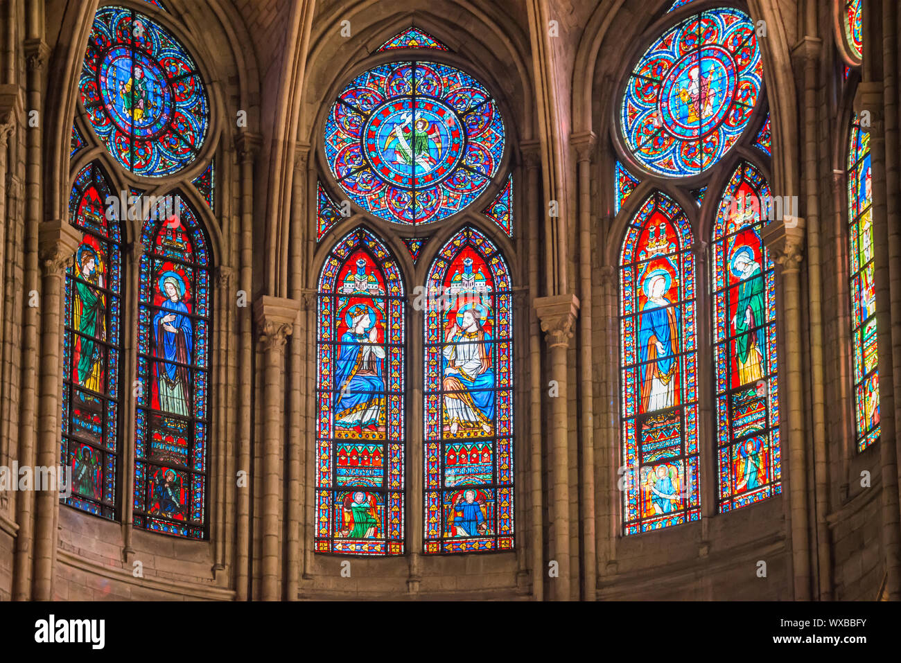 Stained glass windows of NotreDame de Paris Stock Photo Alamy