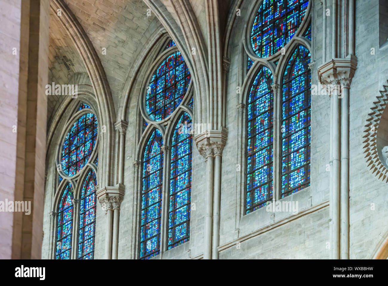 stained glass windows of NotreDame de Paris Stock Photo Alamy