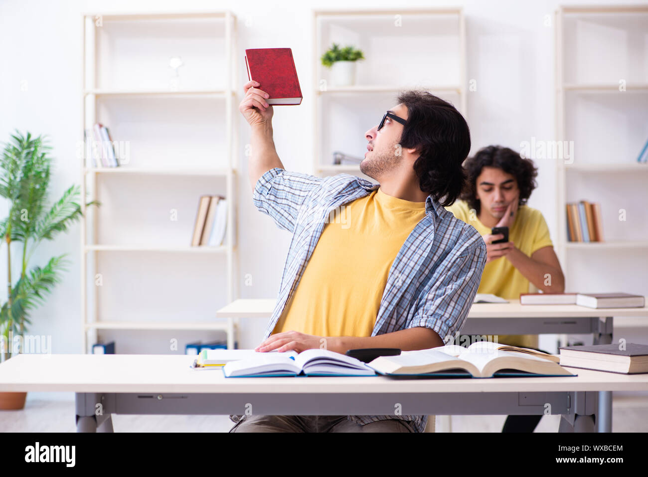 Two male students in the classroom Stock Photo
