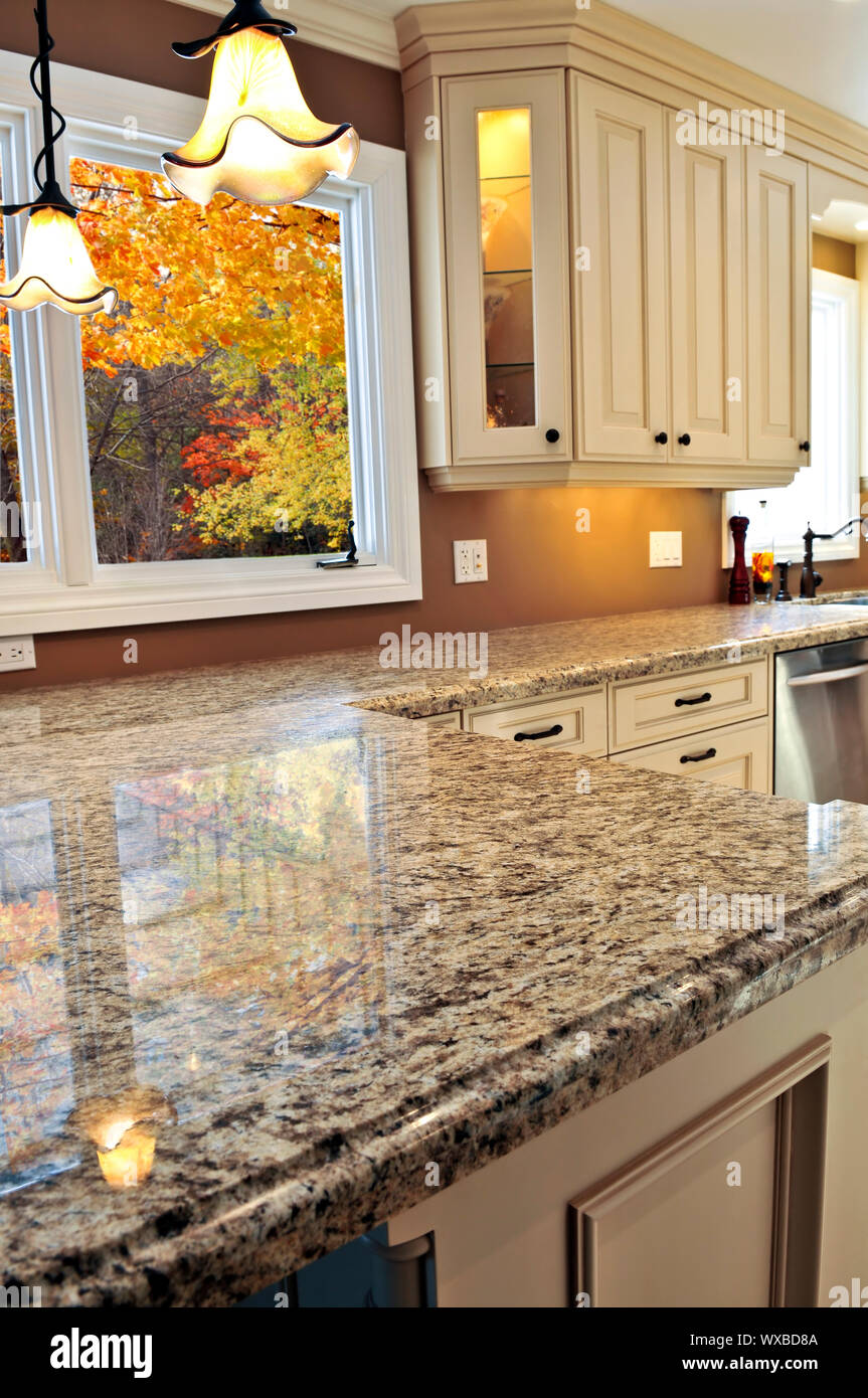 Modern Luxury Kitchen Interior With Granite Countertop Stock Photo
