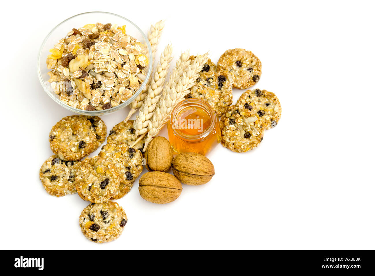 cereal cookies, muesli, honey and nuts Stock Photo Alamy