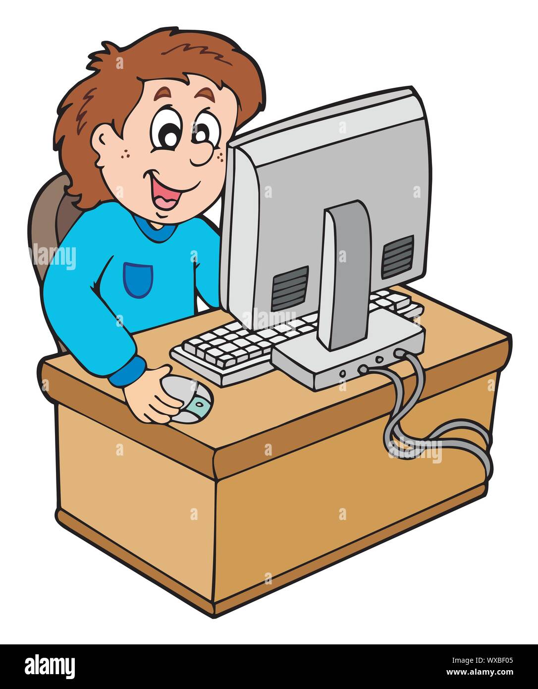 Cartoon boy working with computer Stock Vector Image & Art - Alamy