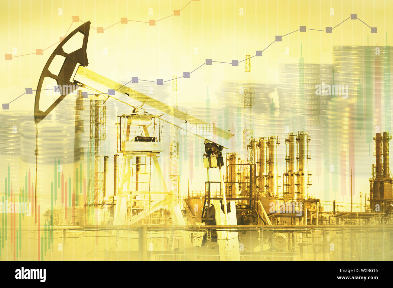Oil and gas industry, business and financial background. Mining, oil refinery industry and stock market concept. Stock Photo