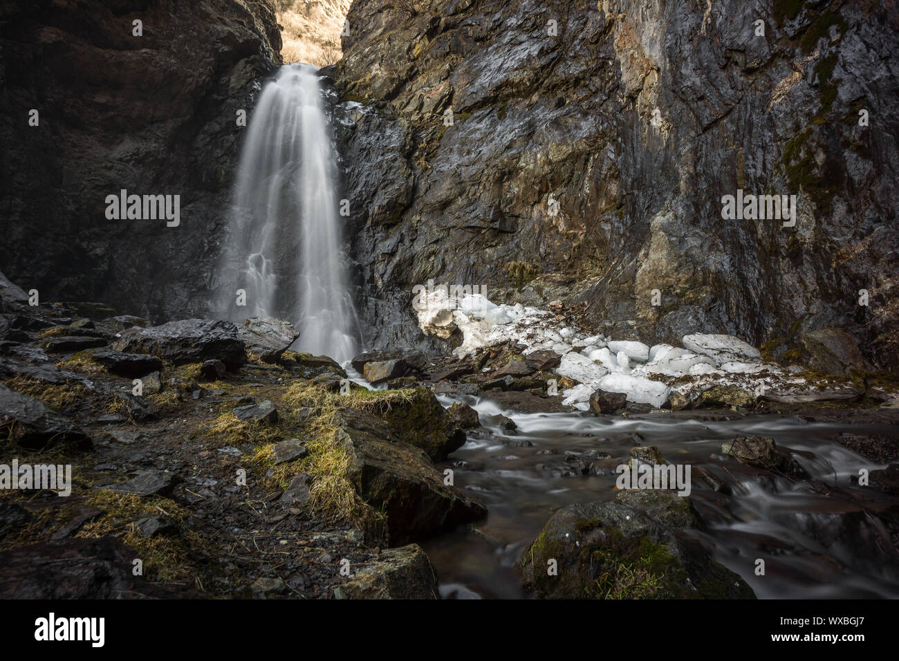 view on gveleti small waterfall near stephanzminda Stock Photo