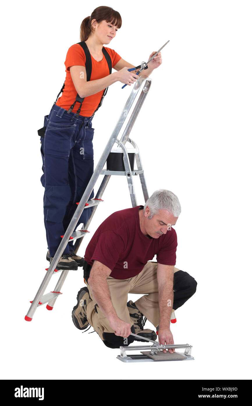 female apprentice and senior colleague Stock Photo
