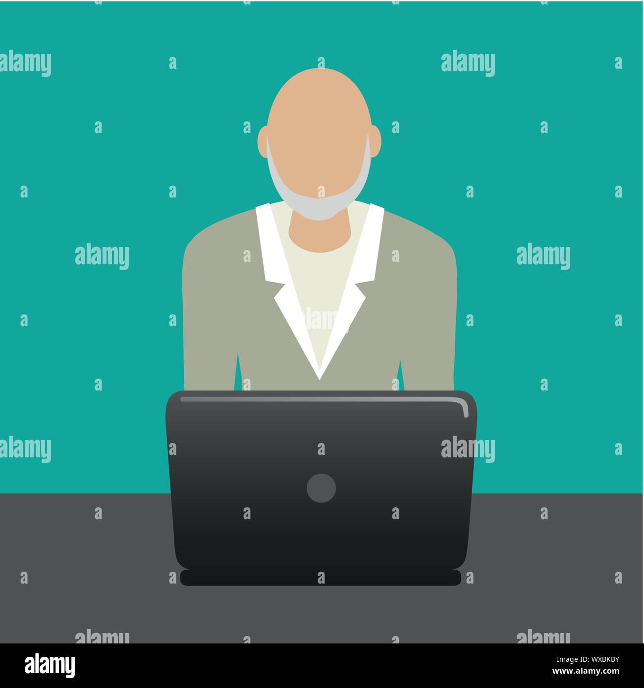 grandpa with laptop is working with computer vector illustration EPS10 Stock Vector