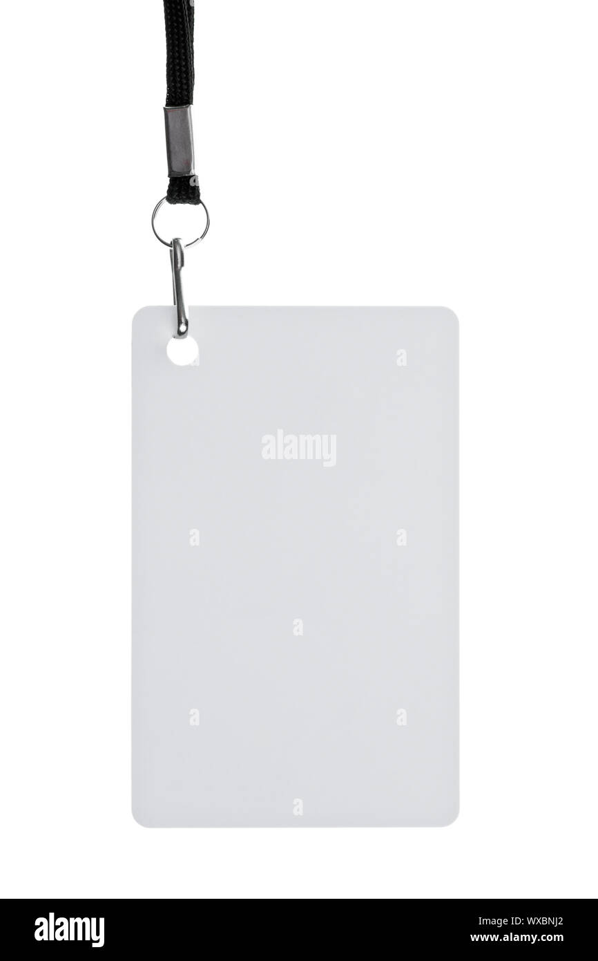 Blank badge with black strap on white background Stock Photo - Alamy