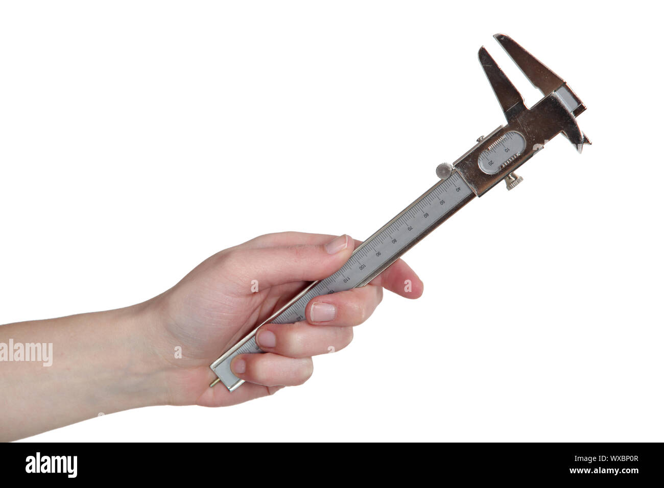 Man holding vernier calipers Stock Photo Alamy