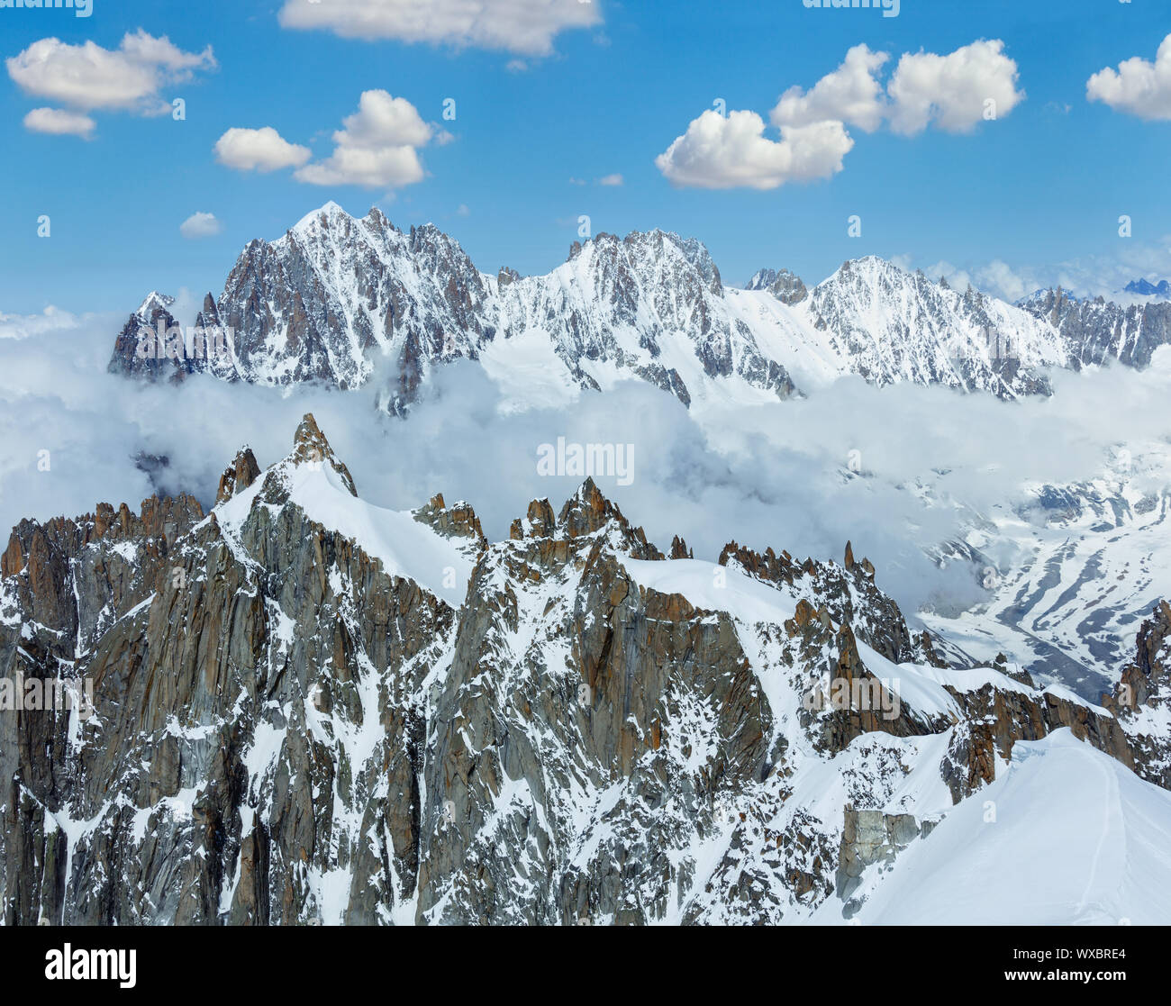 Mont Blanc mountain massif view from Aiguille du Midi Mount, France ...