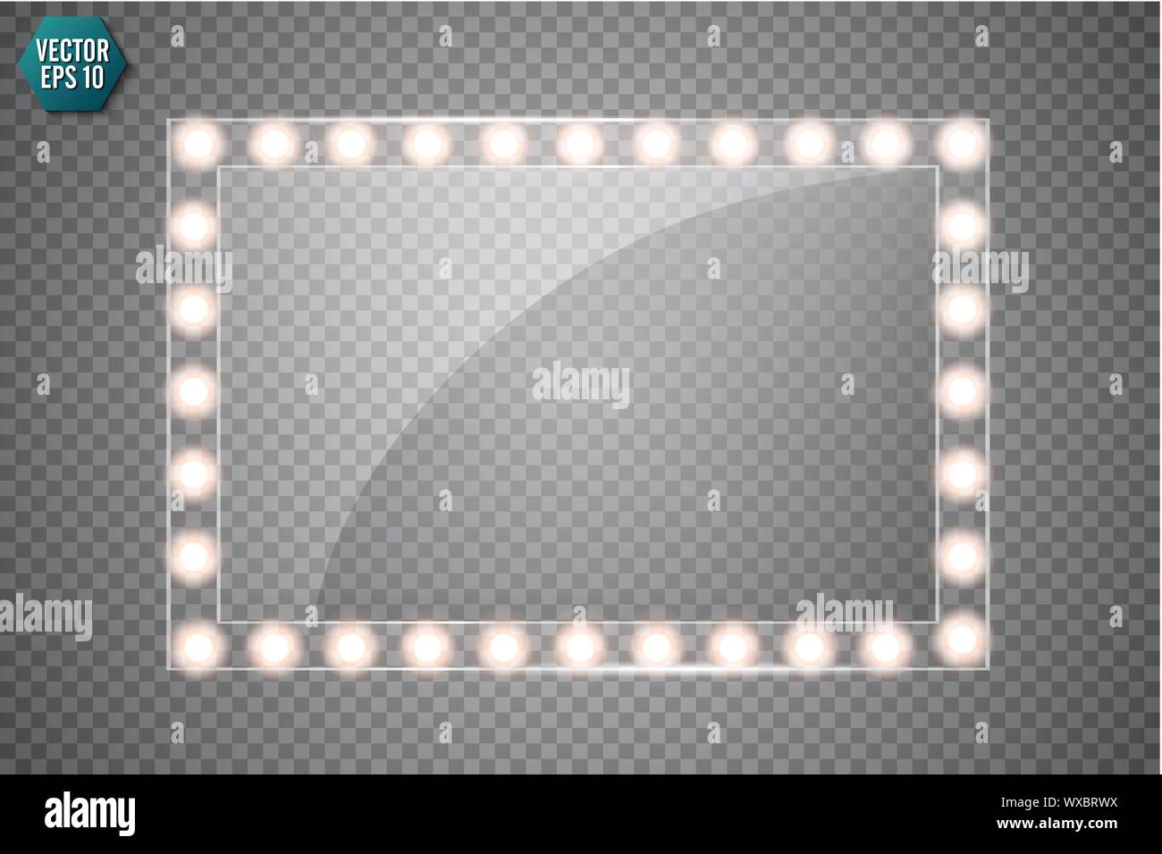 Makeup mirror isolated with gold lights. Vector square frames illustration Stock Vector