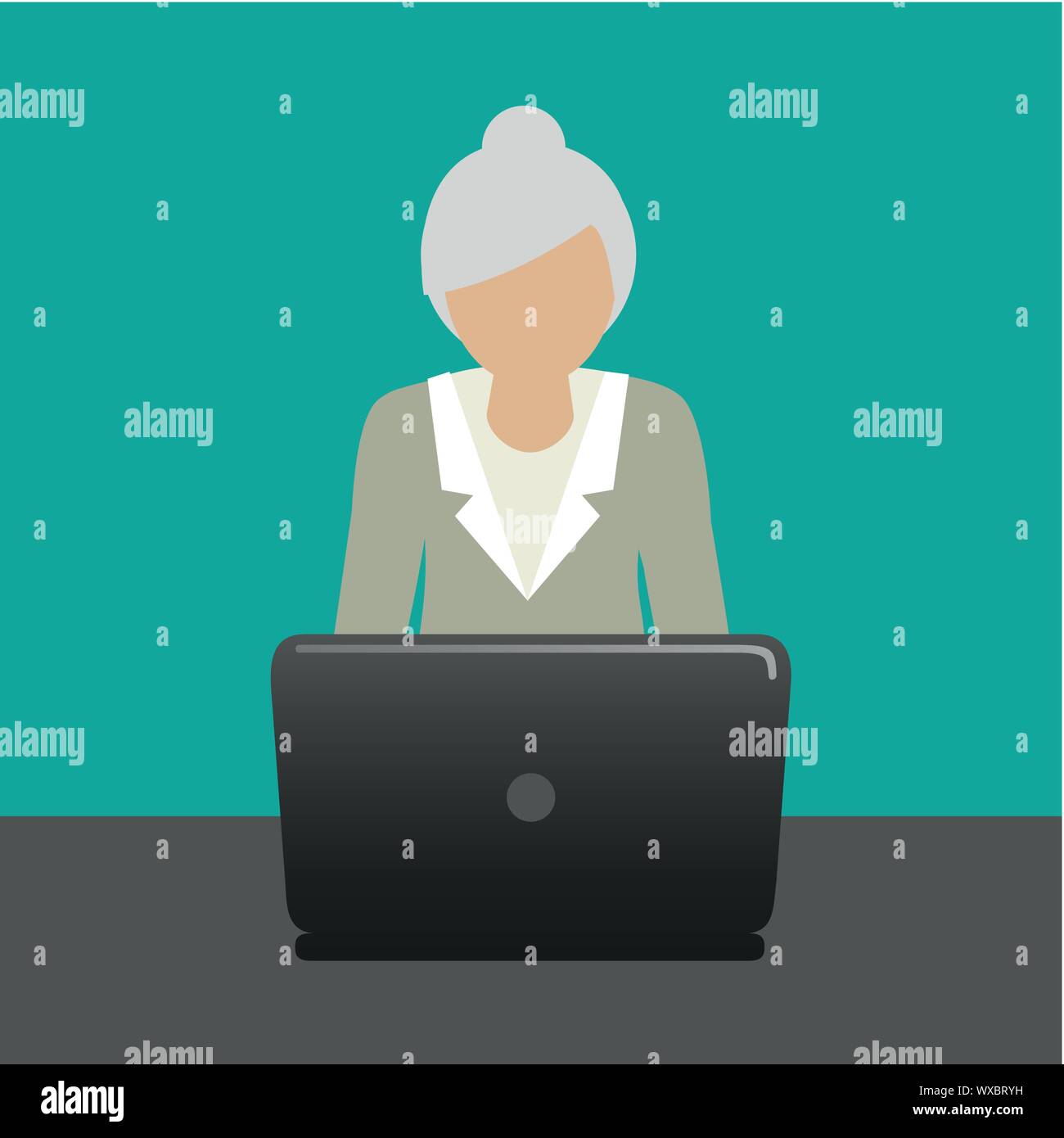 grandma with laptop is working with computer vector illustration EPS10 Stock Vector