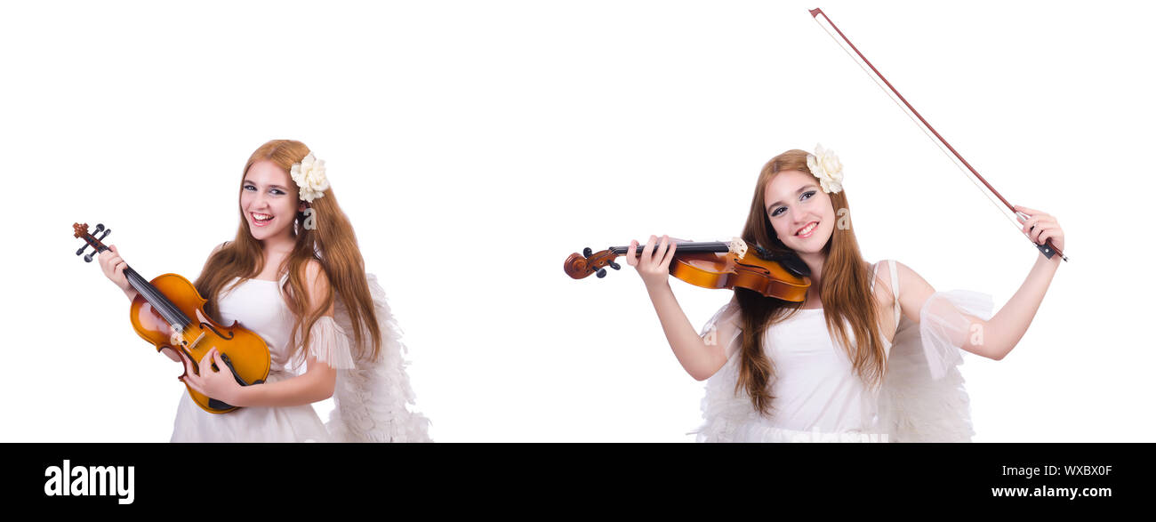 Young violin player isolated on white Stock Photo - Alamy