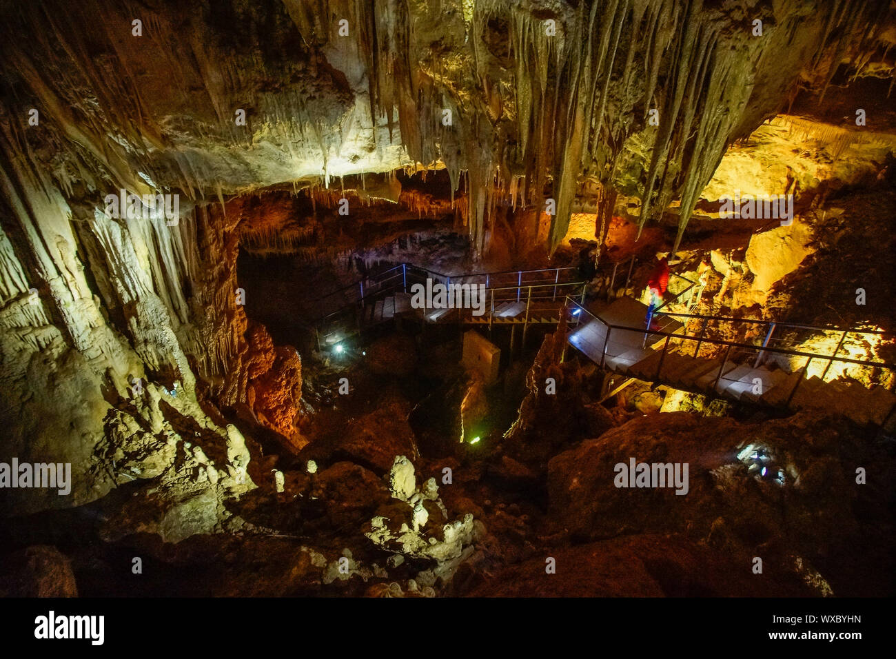 illuminated ceilling Prometheus Cave Stock Photo