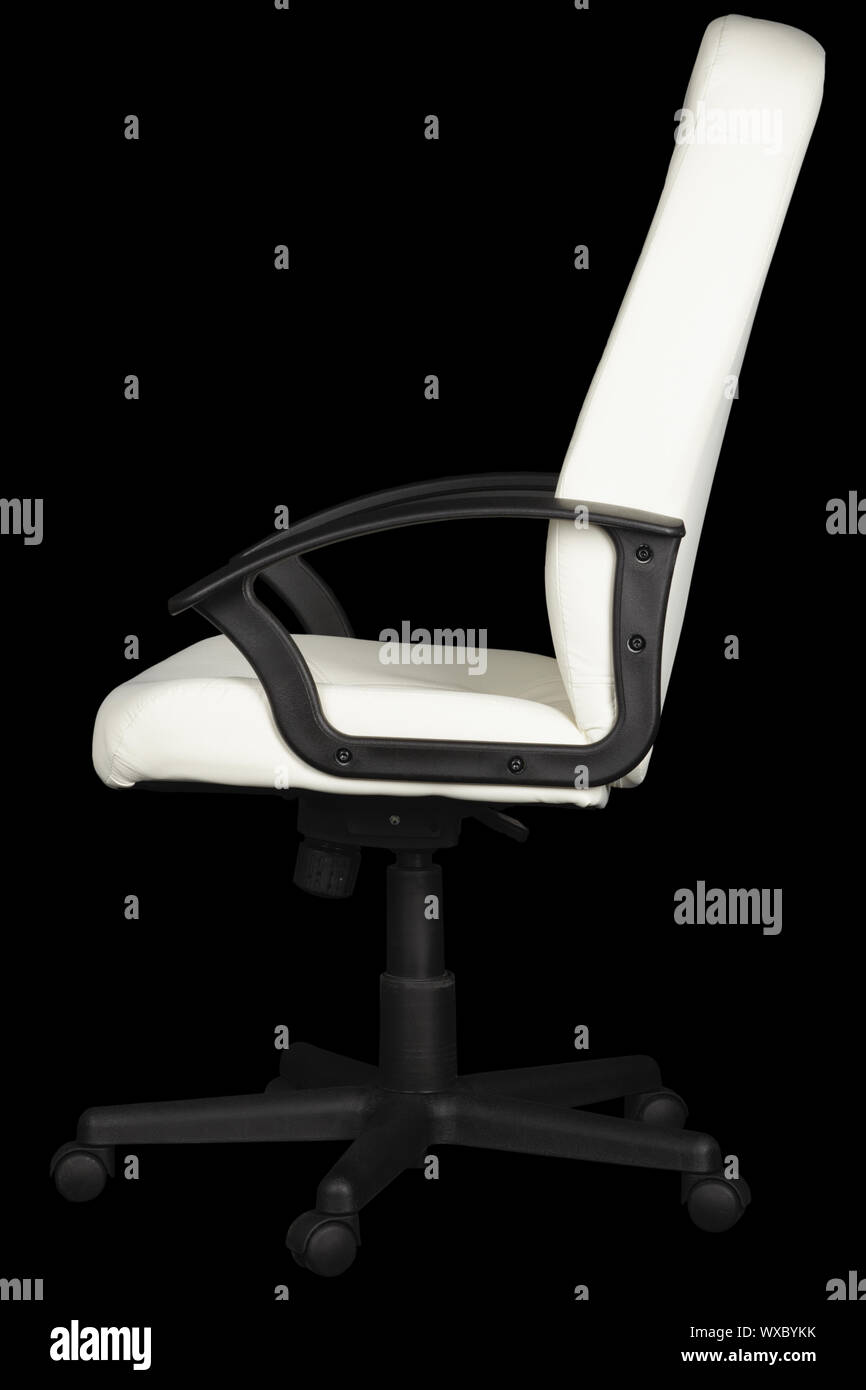 White leather office chair isolated on black background Stock Photo - Alamy