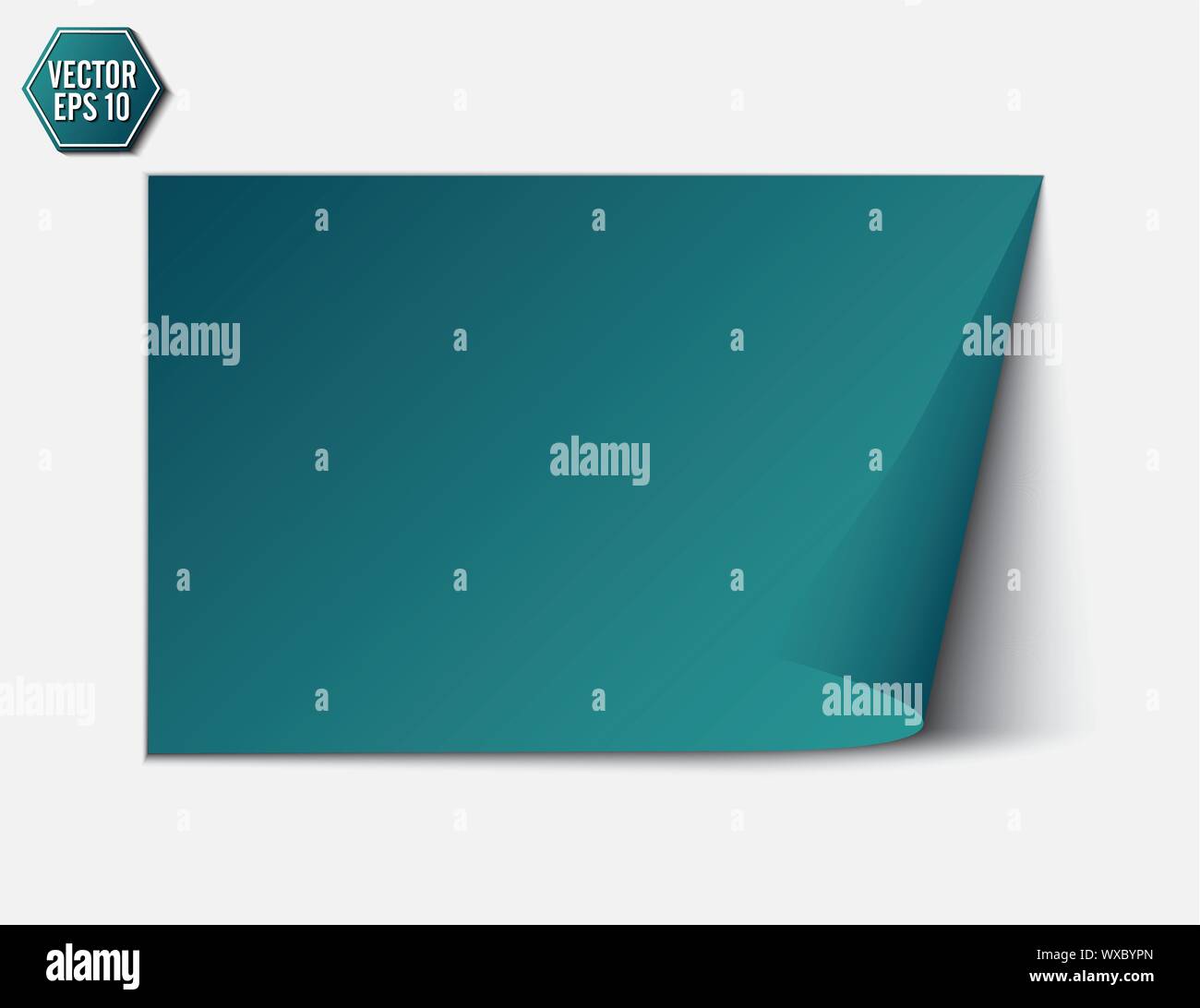 Blue page curl with shadow on a blank sheet of paper, design element for advertising and promotional message isolated on white background. Vector Stock Vector
