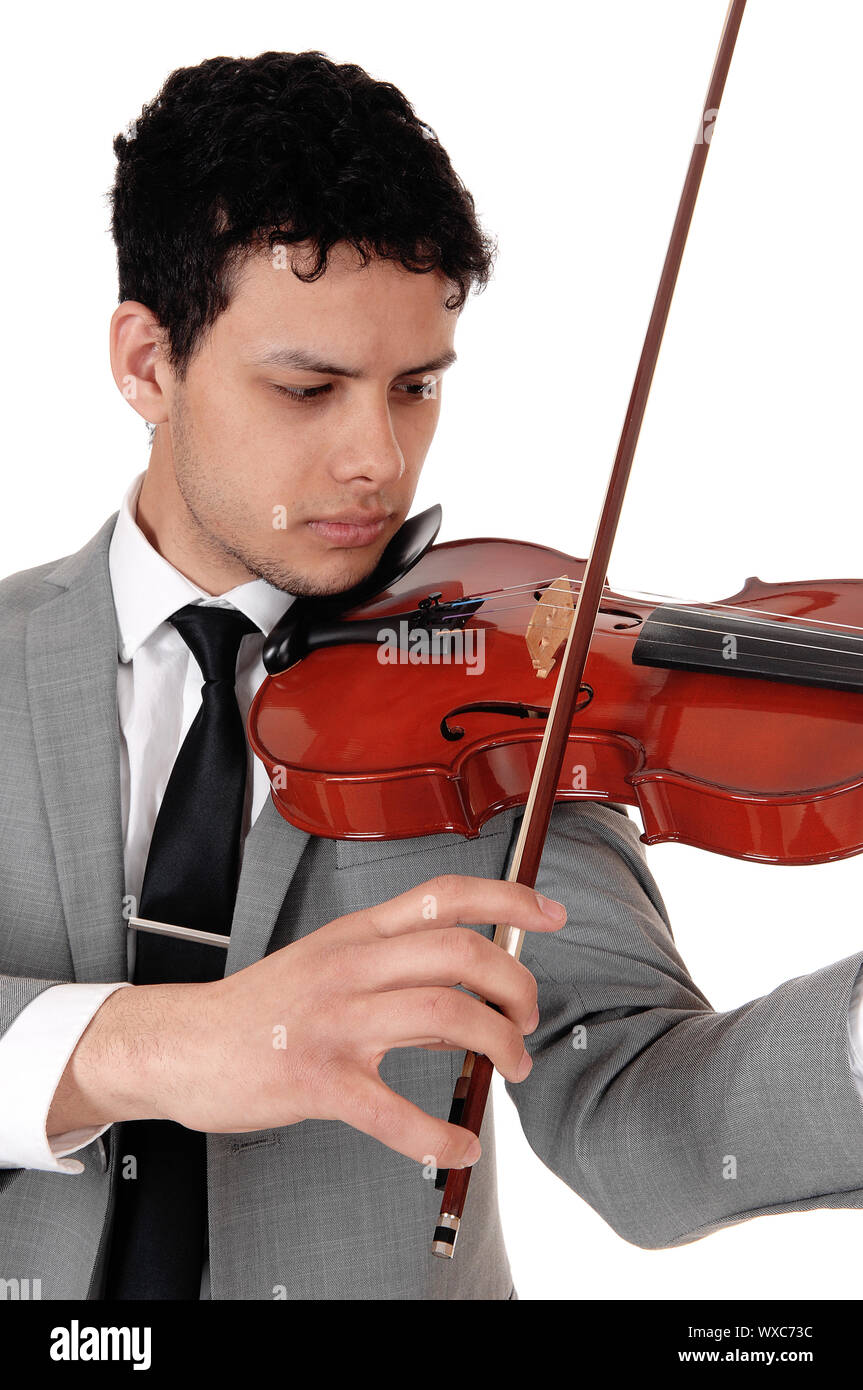Close up of young man playing the violin Stock Photo