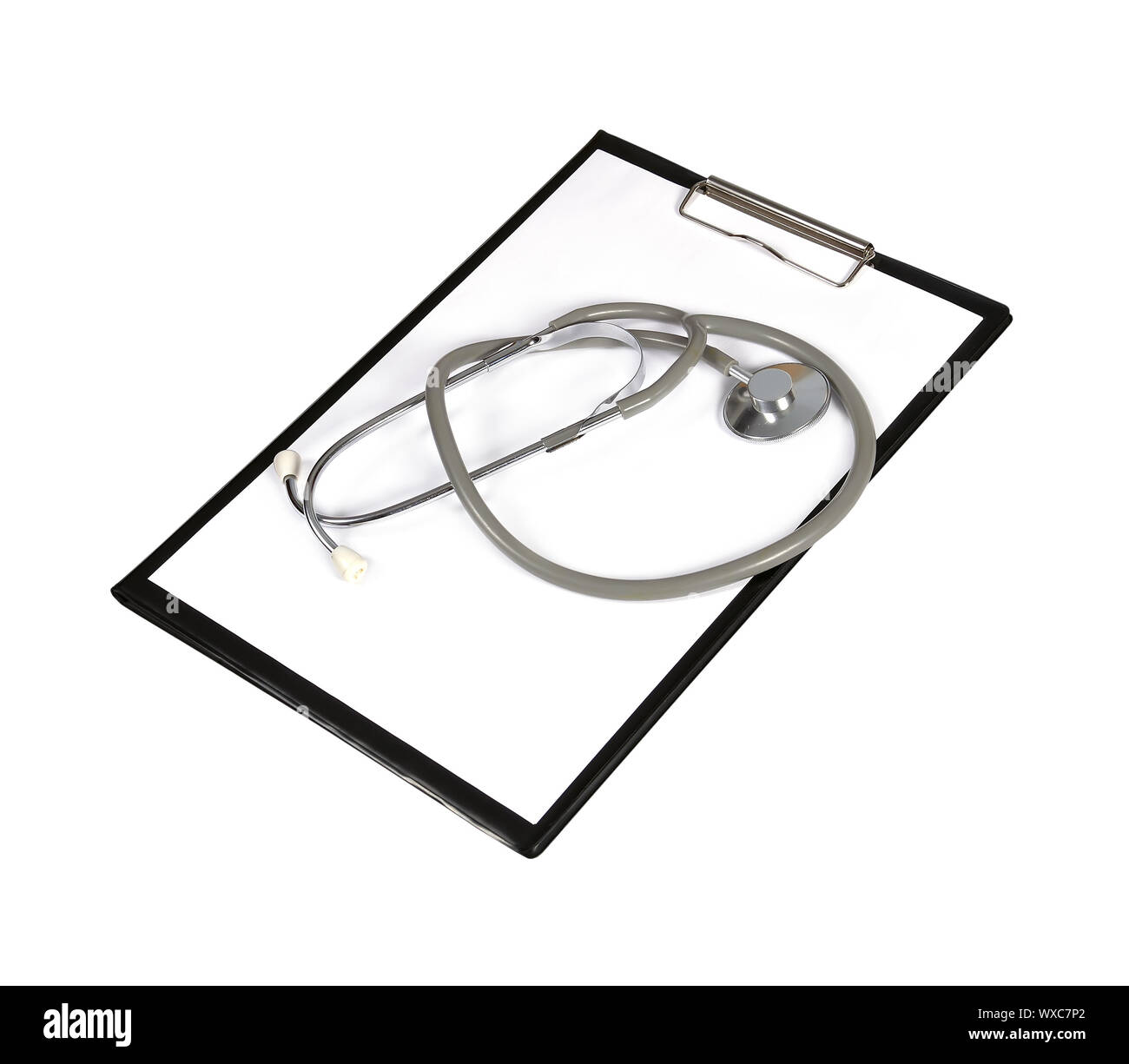 clipboard with stethoscope isolated on white background Stock Photo - Alamy