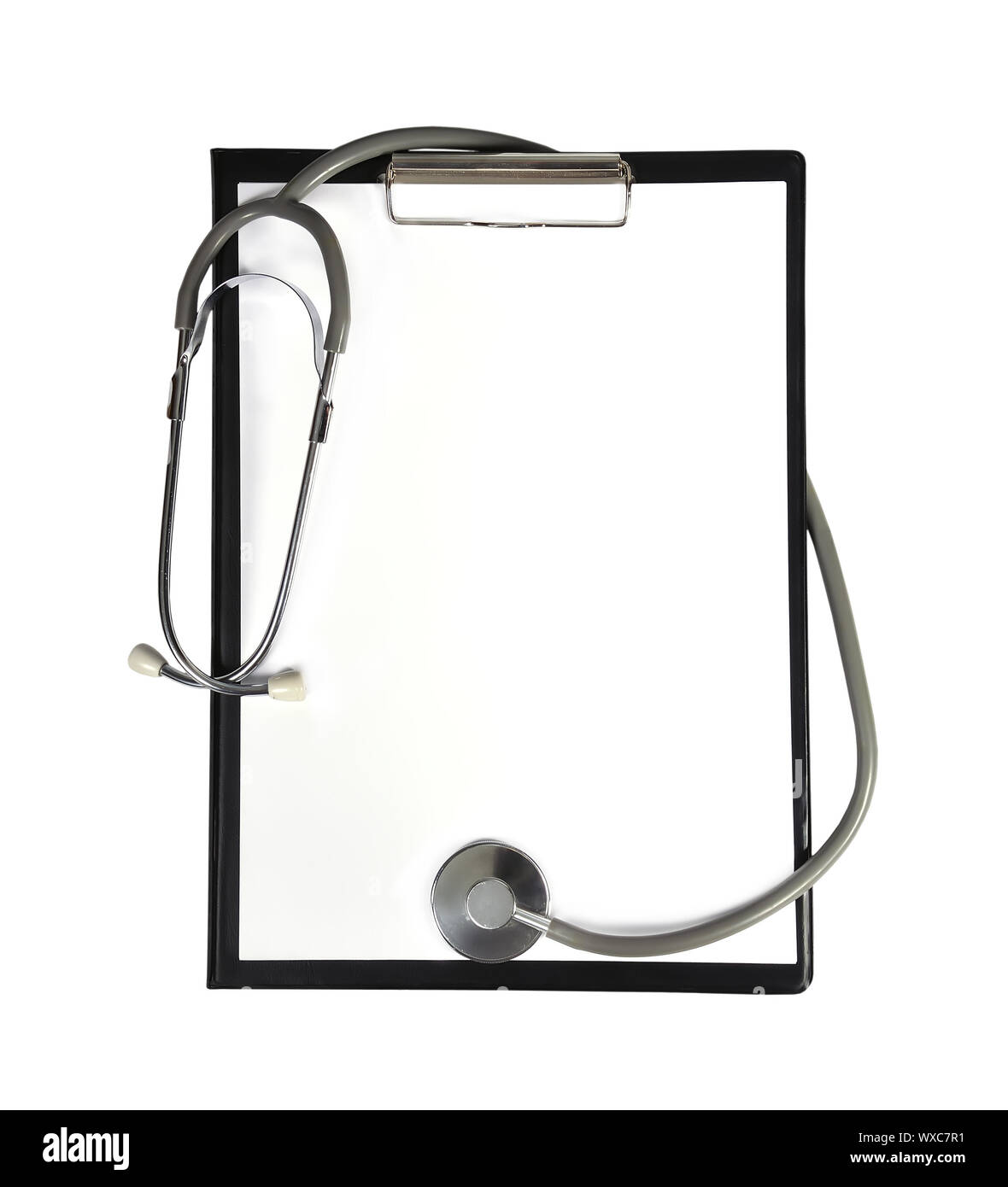 Blank clipboard with stethoscope isolated on white background Stock ...