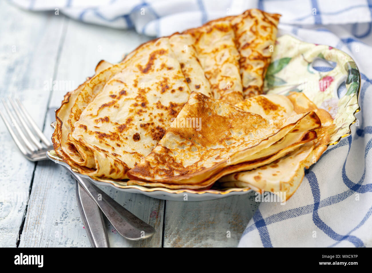 Delicious Norwegian pancakes. Stock Photo