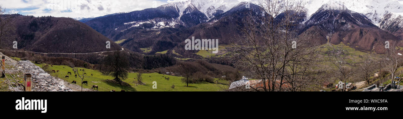 country scene in svanetia with mountains Stock Photo