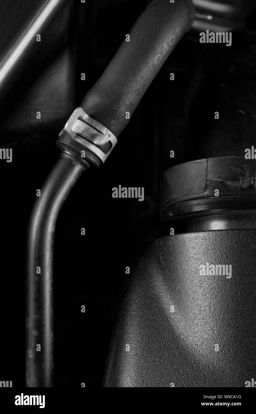 Car engine hose and parts diy maintenance concept theme in black and