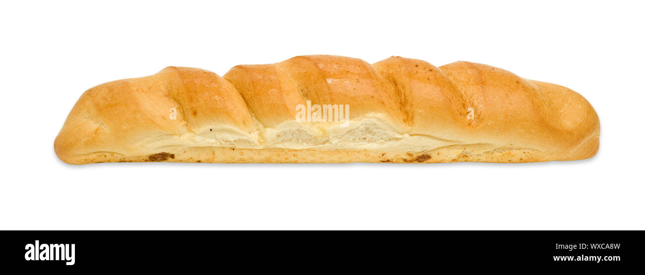 Baked French bread loaf on white Stock Photo Alamy