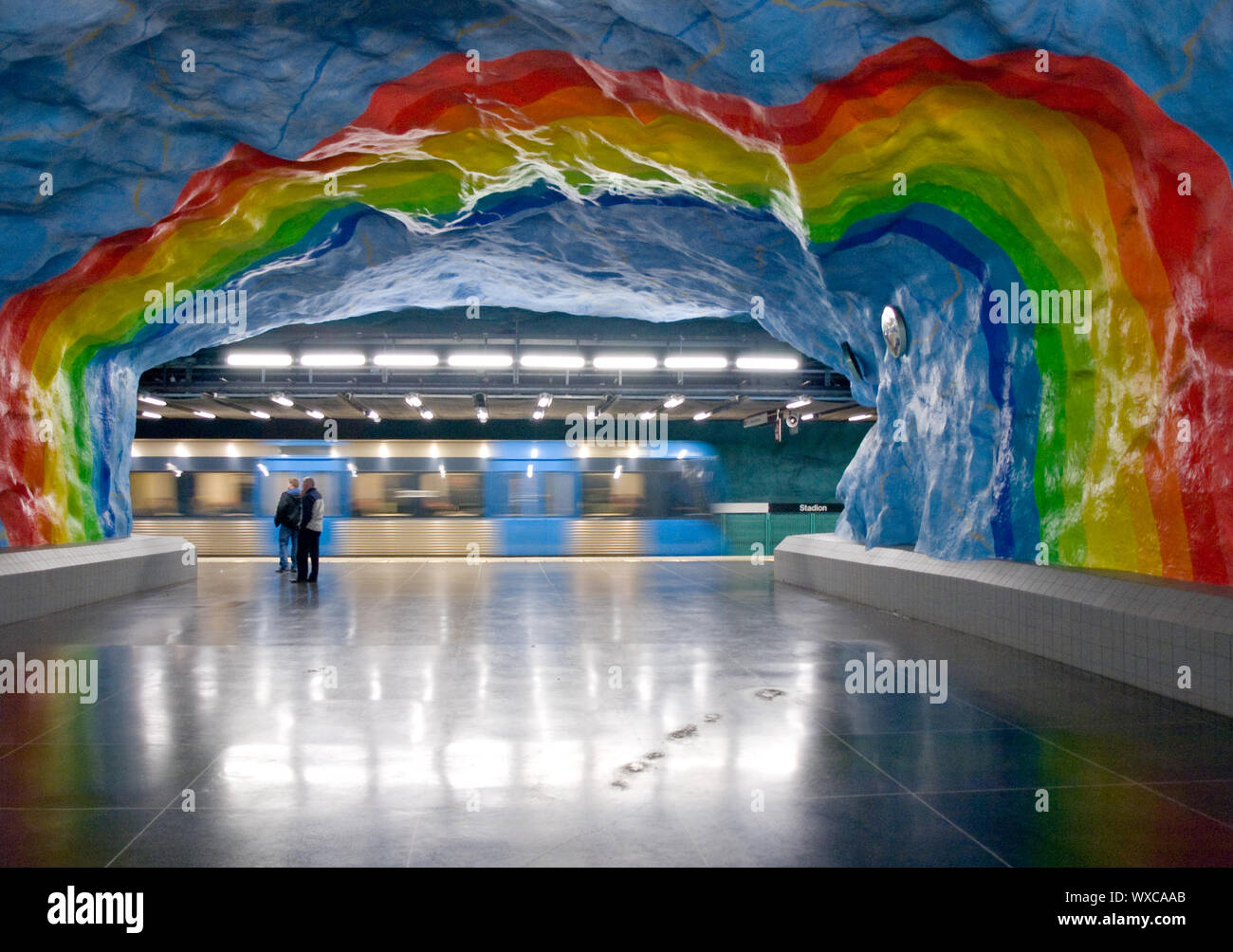 The rainbow art of Stadion Station on the Stockholm metro (Stockholm tunnelbana) system.  Stockholm, Sweden. Stock Photo