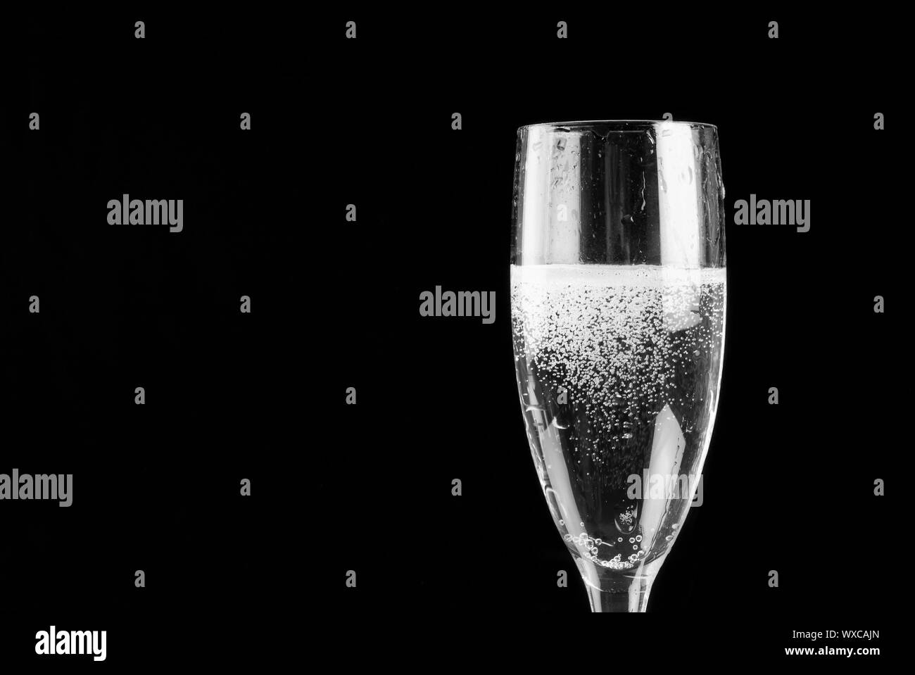 Champagne flute filled with sparkling wine Stock Photo
