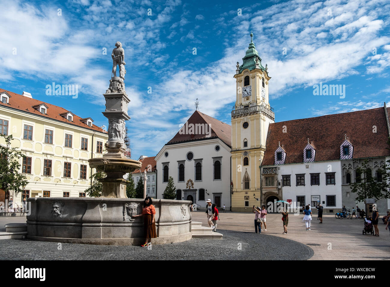 BRATISLAVA, SLOVAKIA - AUGUST 18, 2019: Old Town Hall  is a complex of buildings from the 14th century. It is the oldest city hall in the country Stock Photo