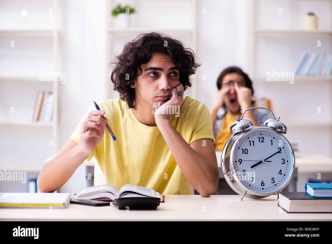 Two male students in the classroom Stock Photo