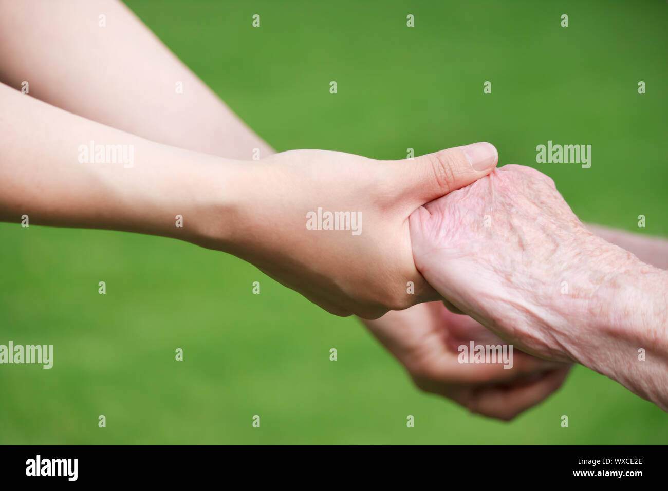 Senior and Young Women Holding Hands Outside Stock Photo - Alamy