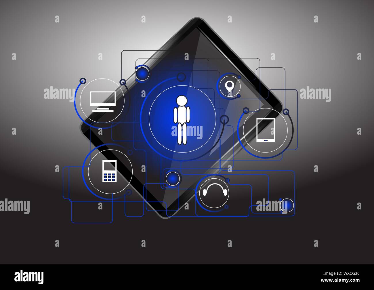 tablet and technology icon on dark background Stock Vector
