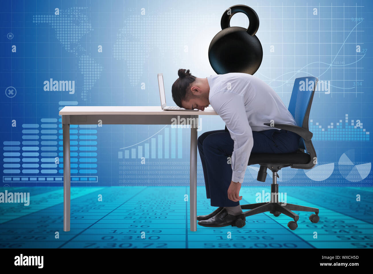 Employee with burden of work Stock Photo - Alamy