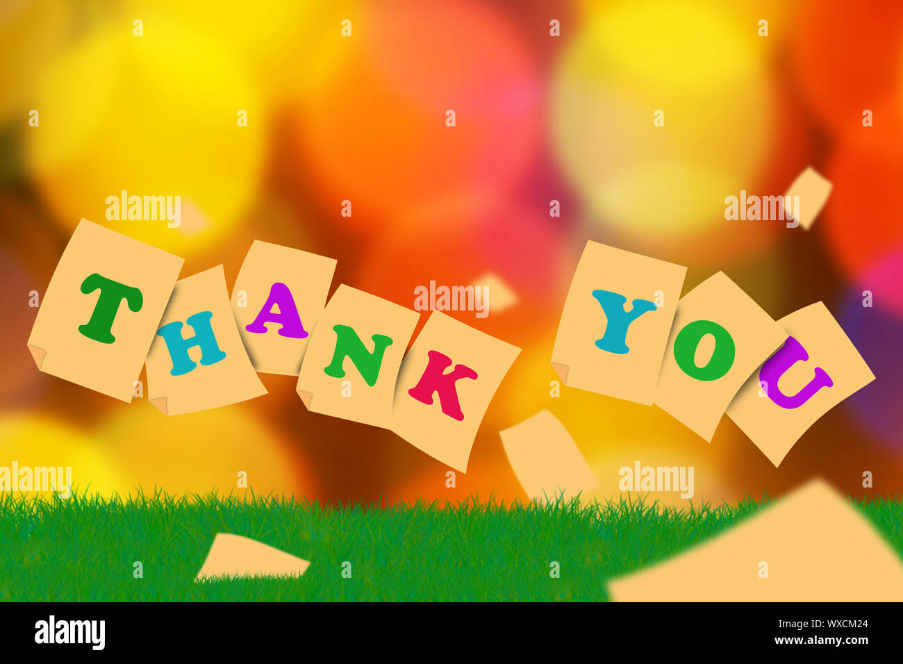 Word thank you concept on green grass and blur bokeh background Stock ...