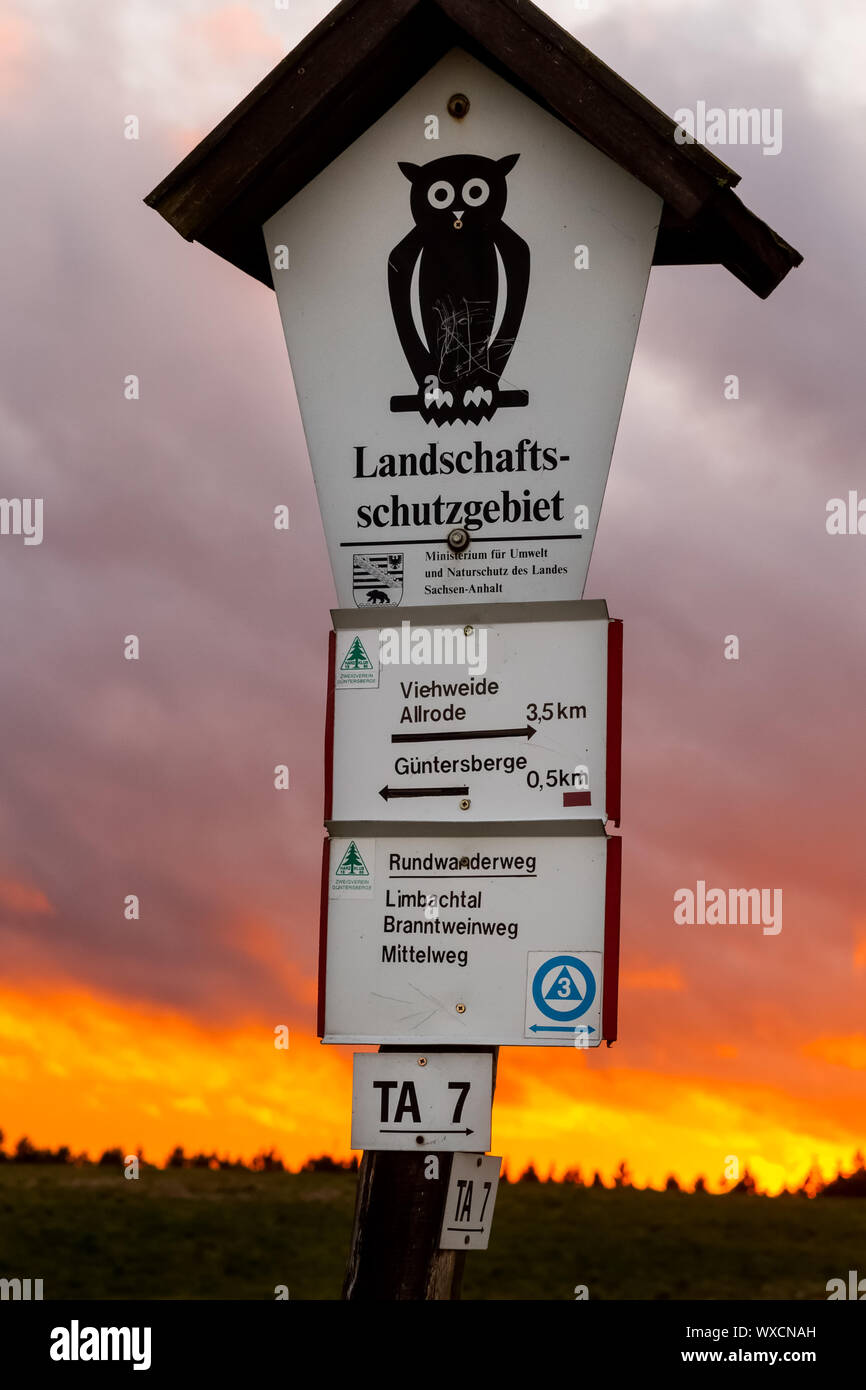 Hiking in the Harz Mountains Signposting Selketal Stock Photo