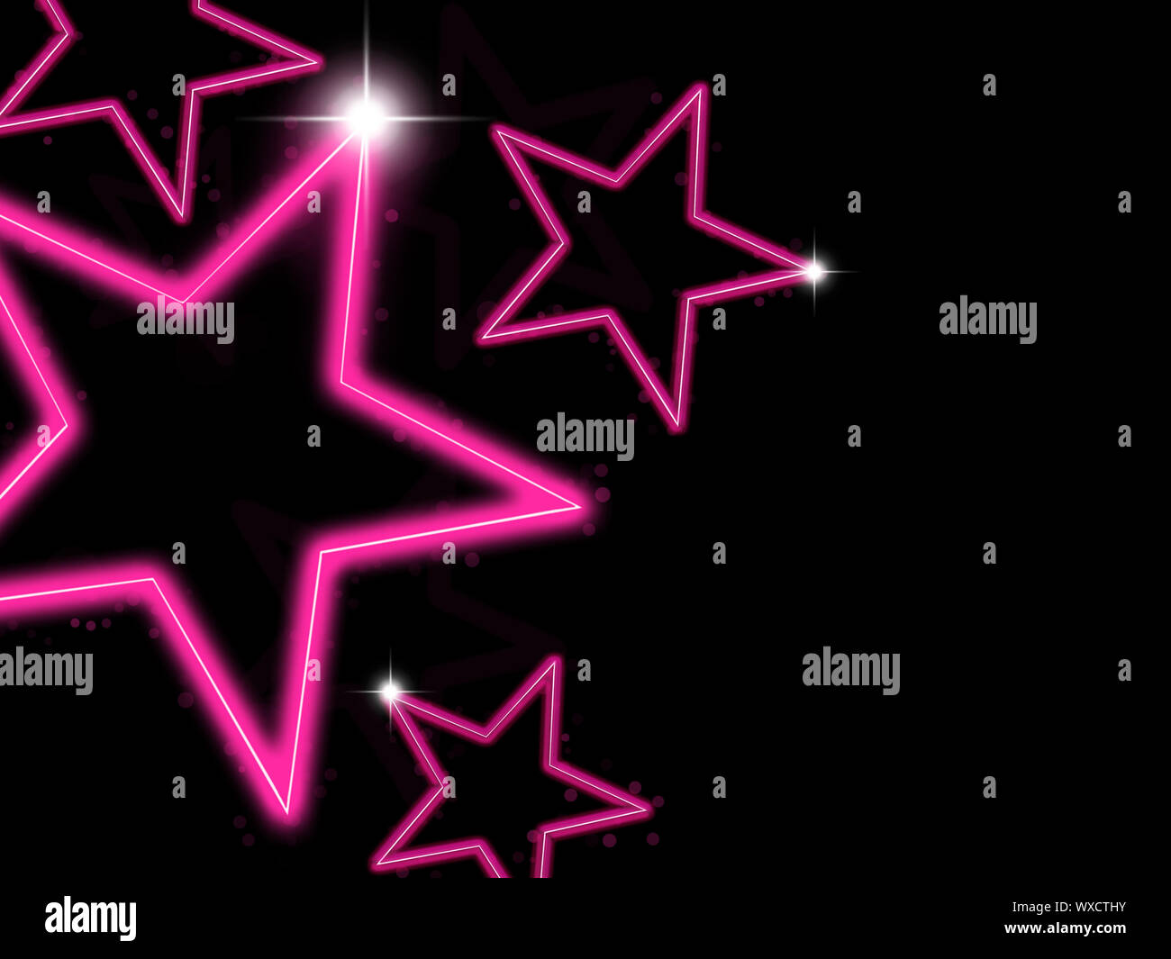 Glowing pink neon stars on black background Stock Photo - Alamy
