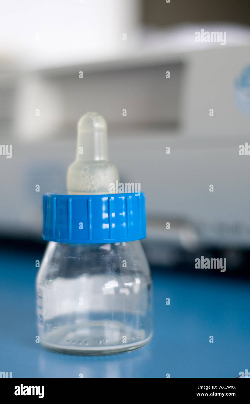 first baby bottle in hospital Stock Photo Alamy