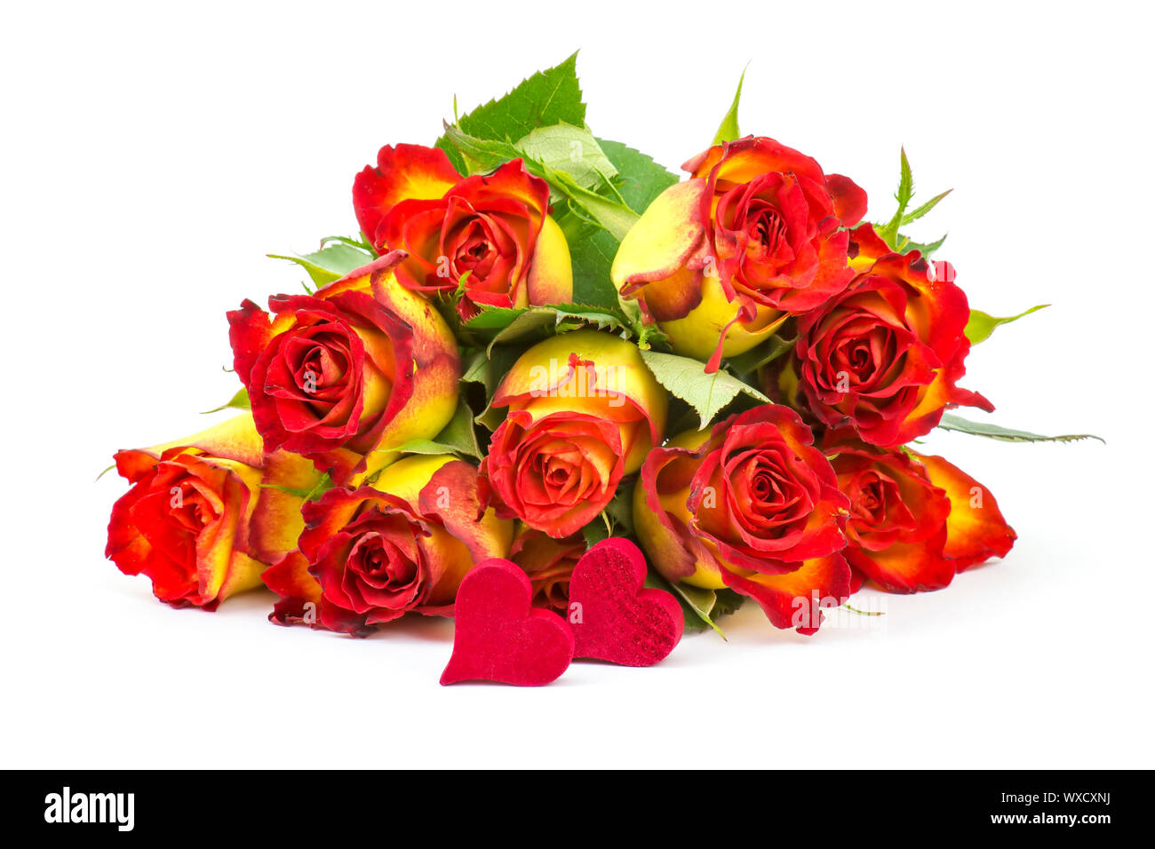 red and yellow roses and hearts Stock Photo Alamy