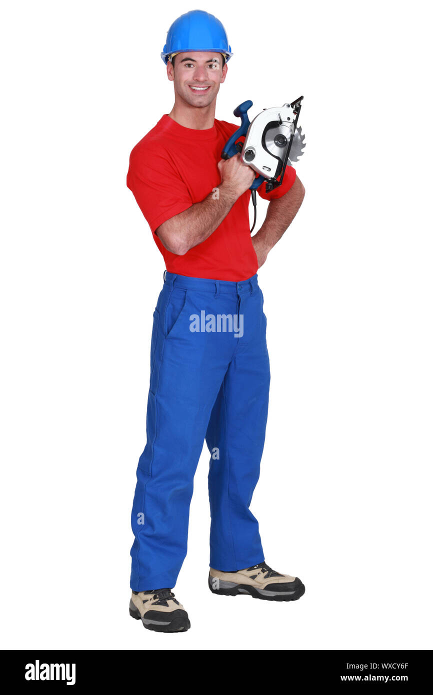 Man with a circular saw Stock Photo - Alamy