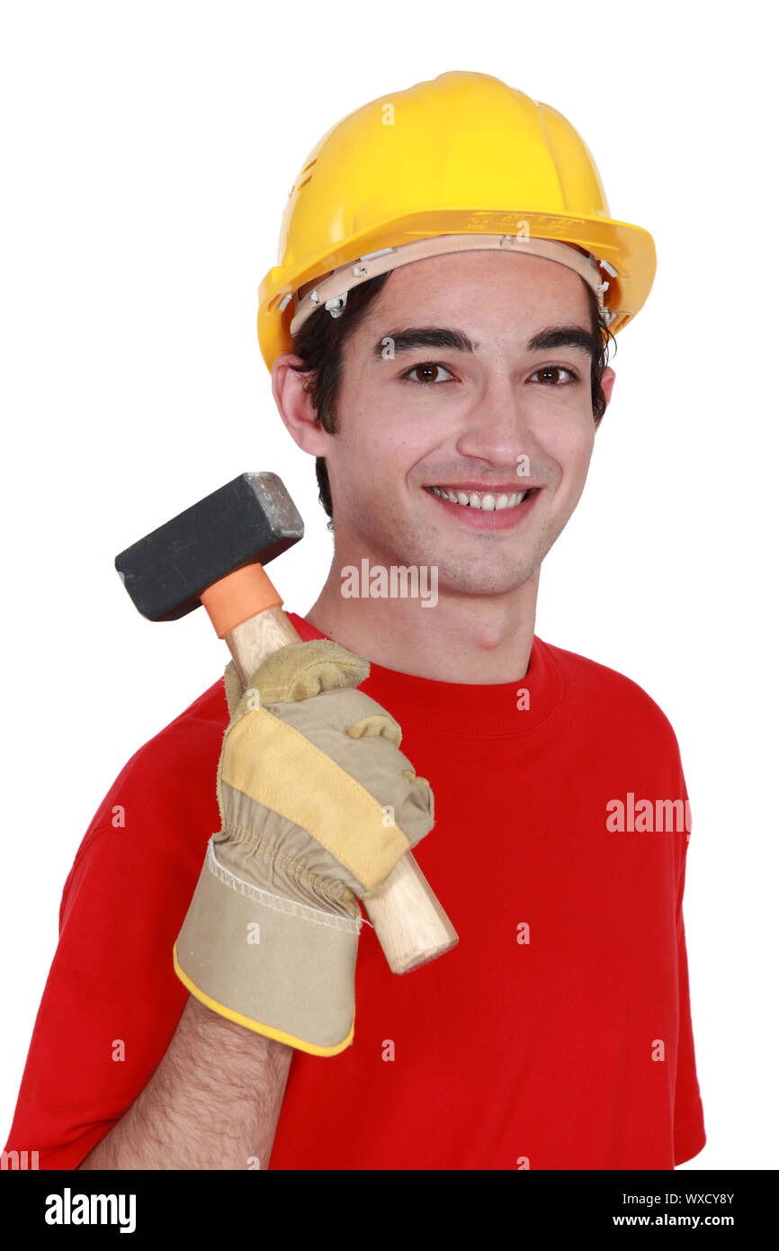 Builder with mallet Stock Photo Alamy