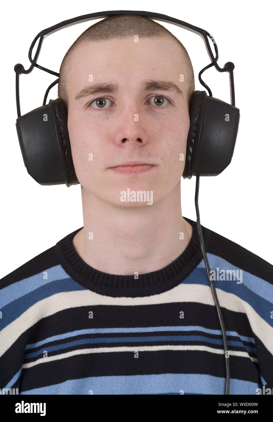 The man in earphones on the white background Stock Photo Alamy