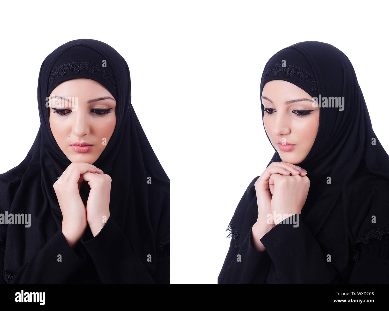Muslim young woman wearing hijab on white Stock Photo - Alamy
