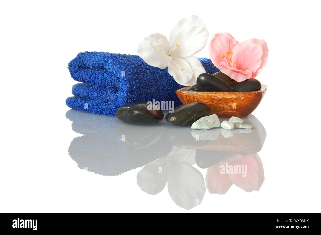 spa still life with towel and flower showing wellness concept Stock Photo
